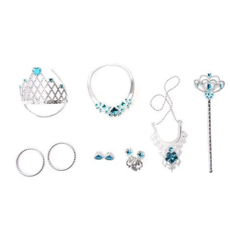 Set tiara cu bagheta magica, coliere, bratari, cercei si inele, din plastic, pentru printese, 9 pies